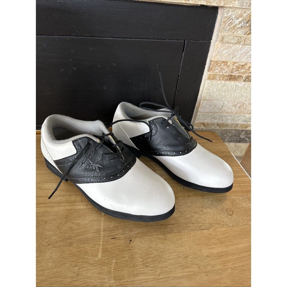 Reebok Golf Shoes White Black Saddle‎ Soft Spikes Women's Size US 4